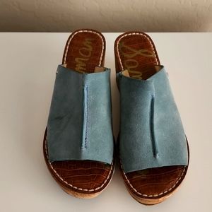 Blue suede and cork Sam Edleman sandal